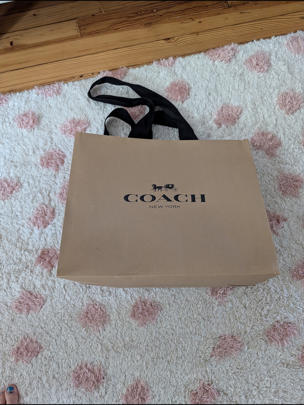 Coach Tan Paper Gift Paper Tote with Black Ribbon Handles